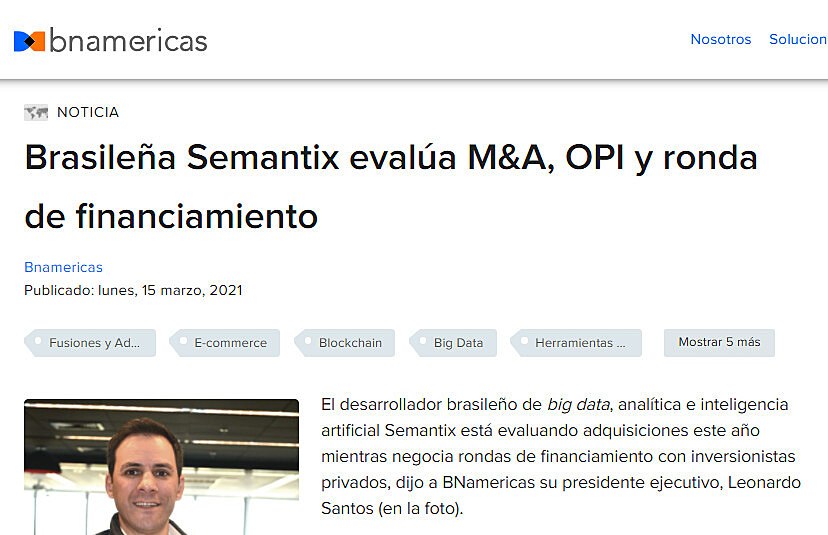 Brasilea Semantix evala M&A, OPI y ronda de financiamiento